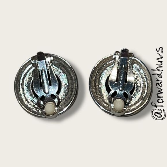 Vintage Silver Tone Clip-On Earrings – Black Accents - Picture 3 of 8